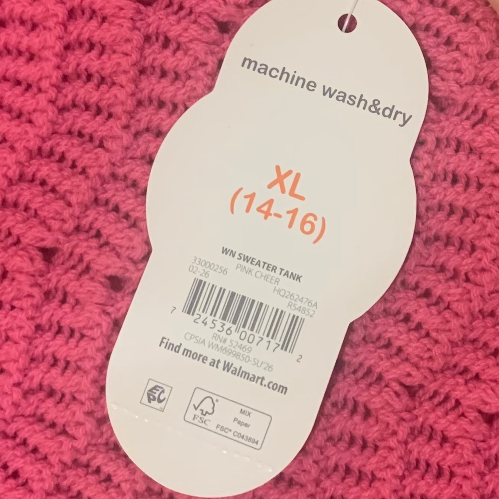 Wonder Nation Girls Pink Cheer Crochet Knit Sweater Tank Top XL 14-16 NEW - Picture 6 of 10